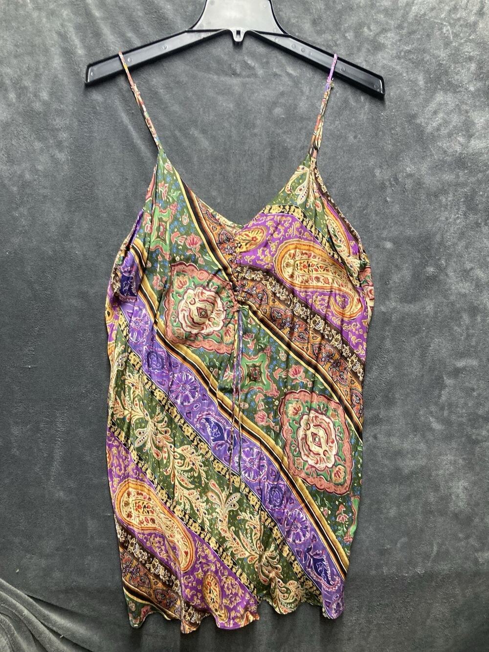 Y2K 90s ZARA Multicolored Satin-Effect Mini Slip Dress Maximalist Festival XL